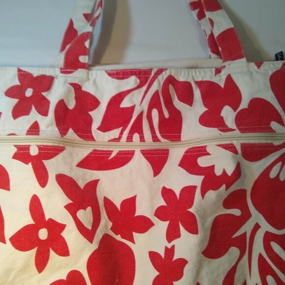 Vacation-Ready!  NWOT  Island Breeze   cream + red  tropical tote - Picture 1 of 8